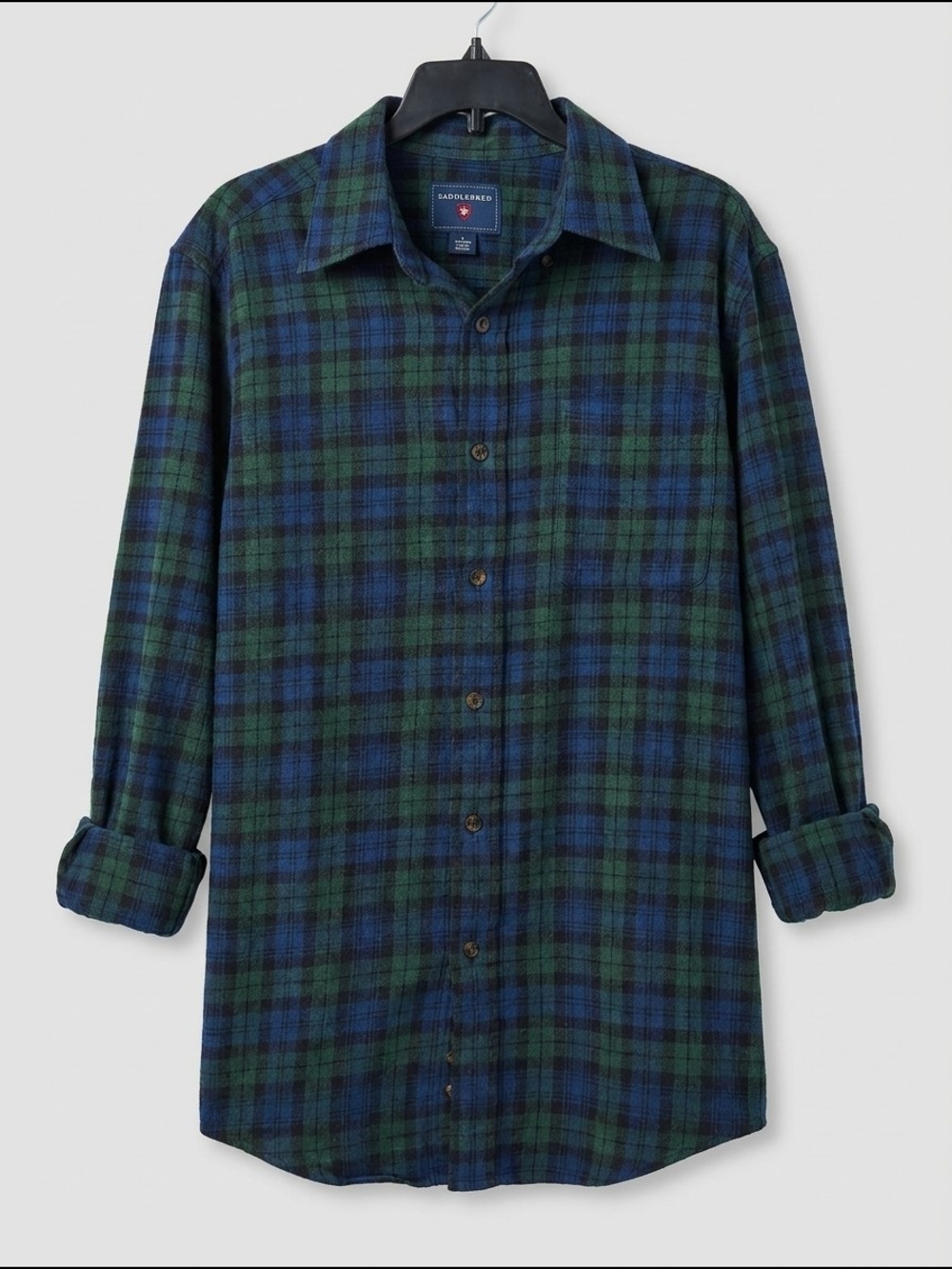 Saddlebred Blue and Green Plaid Long-Sleeve Button-Down Shirt - Picture 1 of 5